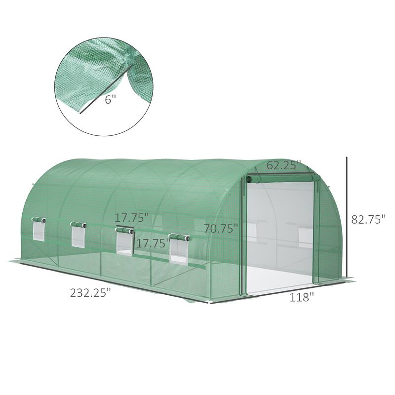 Outsunny 19' x 10' x 7' Walk-In Tunnel Greenhouse Garden Warm House Large Hot House Kit with 8 Roll-up Windows & Roll Up Door