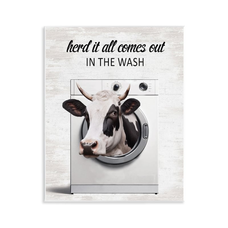 Stupell Cow & Washing Machine Wall Plaque Art Design By Lettered and Lined - 11 x 14