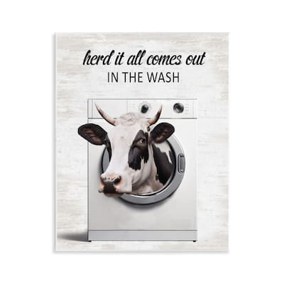 Stupell Cow & Washing Machine Wall Plaque Art Design By Lettered and Lined