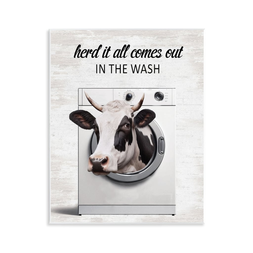 Stupell Cow & Washing Machine Wall Plaque Art Design By Lettered and Lined