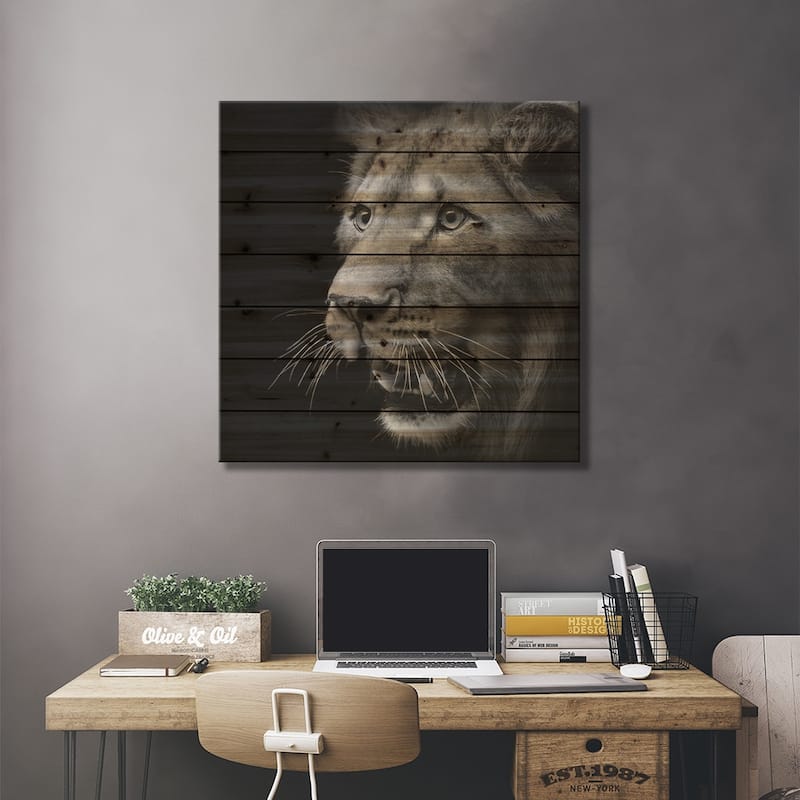 Lion In Black & White III Print On Wood by Lukas Holas - Multi-Color