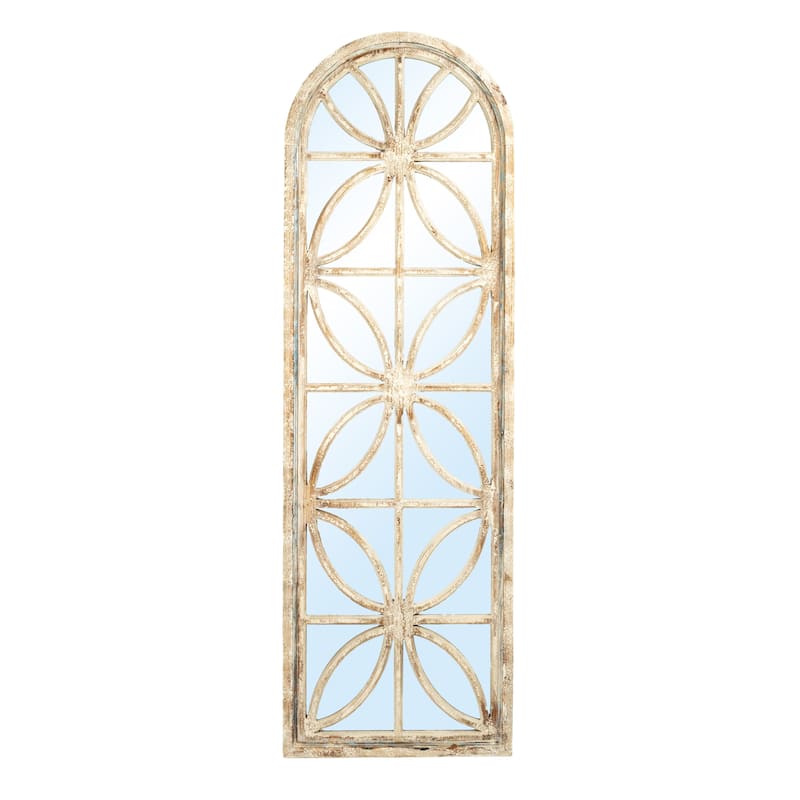 Arched Wood Framed Mirror with Petal Designs