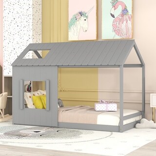 Twin Size House Bed Kids Beds Modern Wood Big Twin Bed with Roof