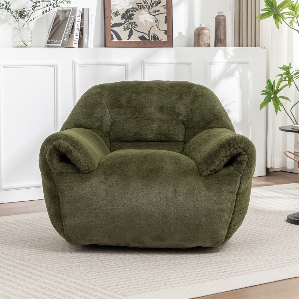 Faux Fur Bean Bag Chair with Back Support & Footstool - Comfy Floor Sofa for Adults & Kids, Living Room, Bedroom (2 Options)