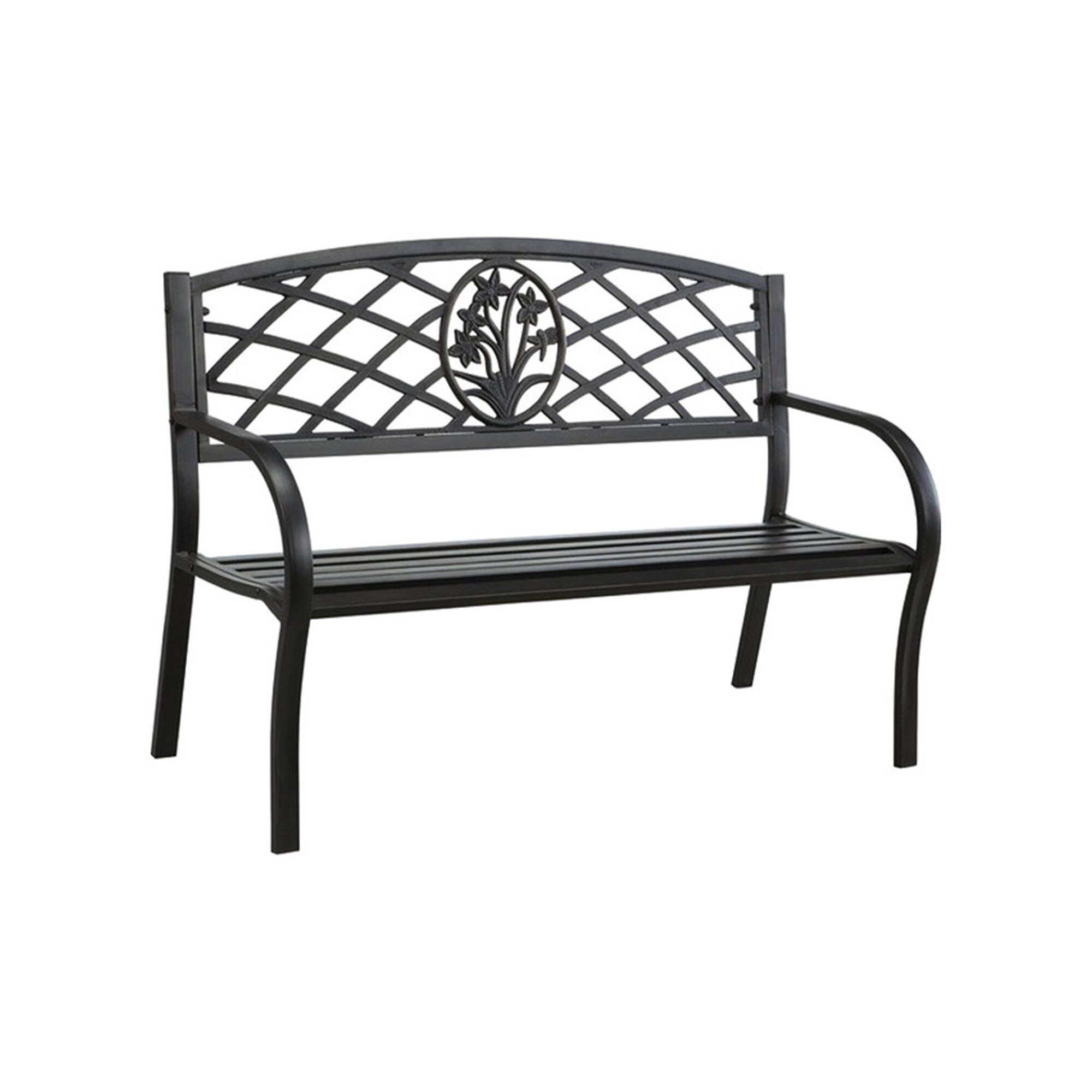 Minot Slated Seat Patio Bench, Black 33.88 H X 20 W X 50.4 L Inches
