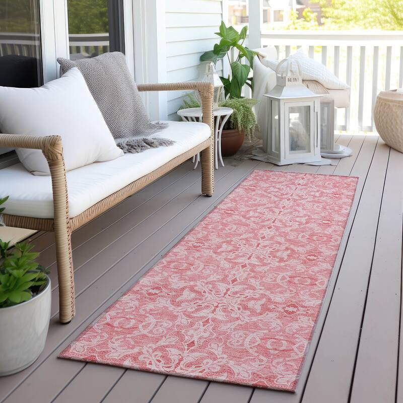 Machine Washable Indoor/ Outdoor Chantille Traditional Medallions Rug - Pink - 2'3" x 7'6"
