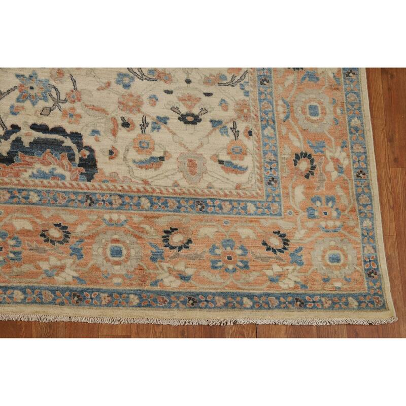 Hand Knotted Oriental 100% Wool Carpet Transitional All-Over Beige & Ivories Oushak Area Rug - 11' 10'' X 9' 0''