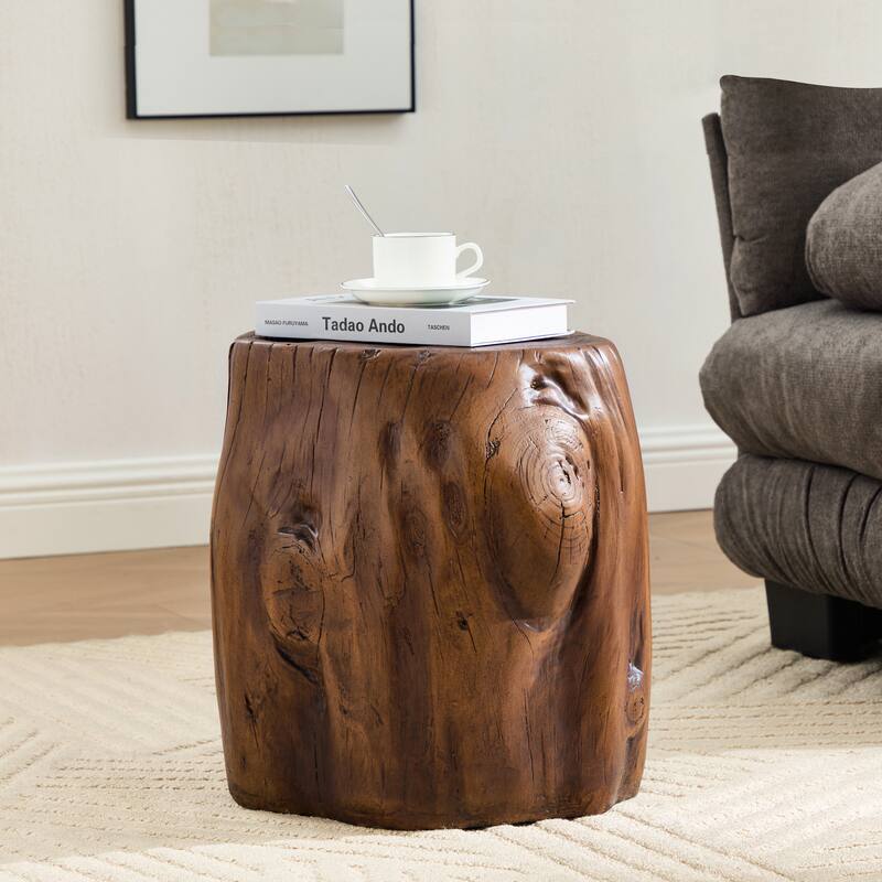 Christopher Knight Home - Terra Rustic Tree-Stump MGO Side Table in Dark Wood Grain - 17.32"W x 15.16"D x 16.54"H - 17.32"W x 15.16"D x 16.54"H