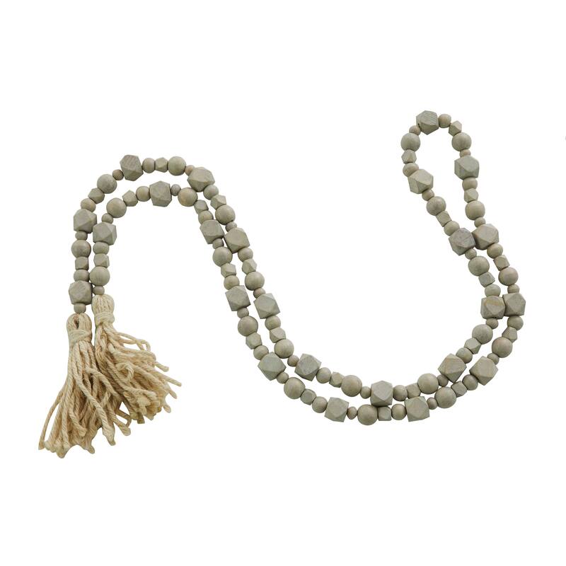 Bohemian Natural Wood Bead Garland with Cotton Tassels - 80 x 1