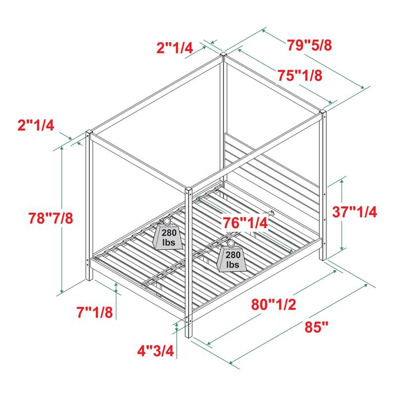 Modern Minimalist Boho King Canopy Bedframe in Natural Pine