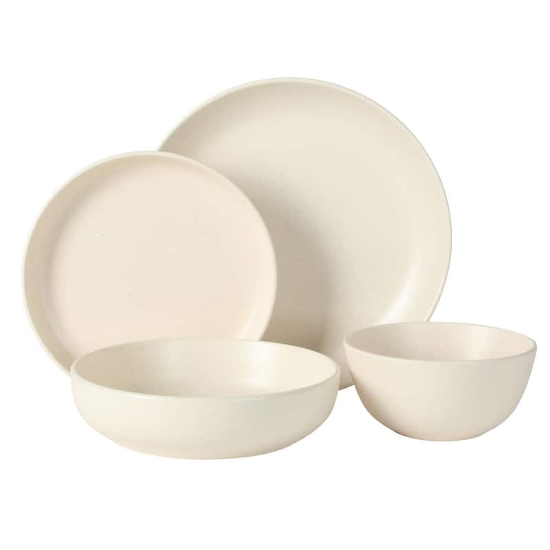 Gibson Elite Leeds Court Plates and Bowls Sets, 16-Piece Stoneware Dinnerware Sets, Round Speckle Reactive Glaze Dish Set