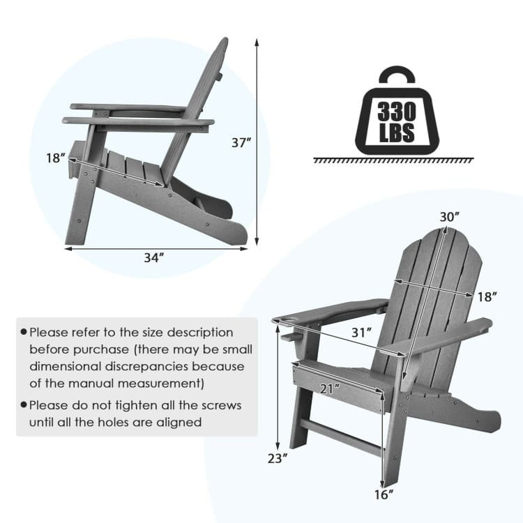 Outdoor Adirondack Chair with Built-in Cup Holder for Backyard Porch - 34" x 31" x 37" (L x W x H)
