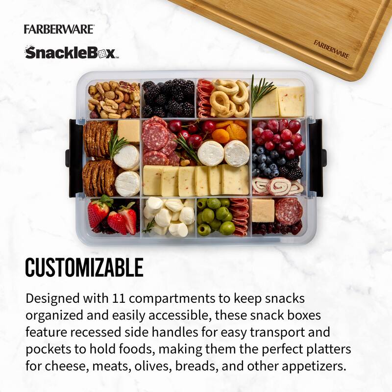 Farberware Snackle Box: 11-Compartment Organizer with Bamboo Lid, 11x16