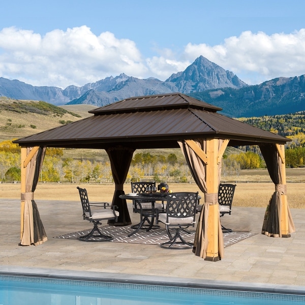 Domi Outdoor Living Solid Wood Post Hardtop Gazebo with Aluminum