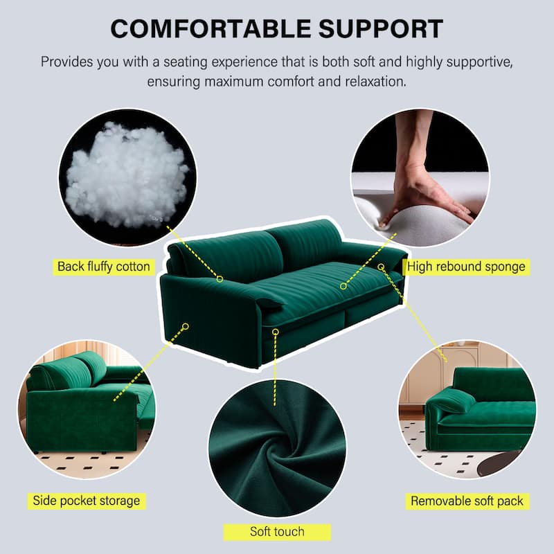 66" 3-in-1 Convertible Green Velvet Sleeper Sofa Bed with Side Storage