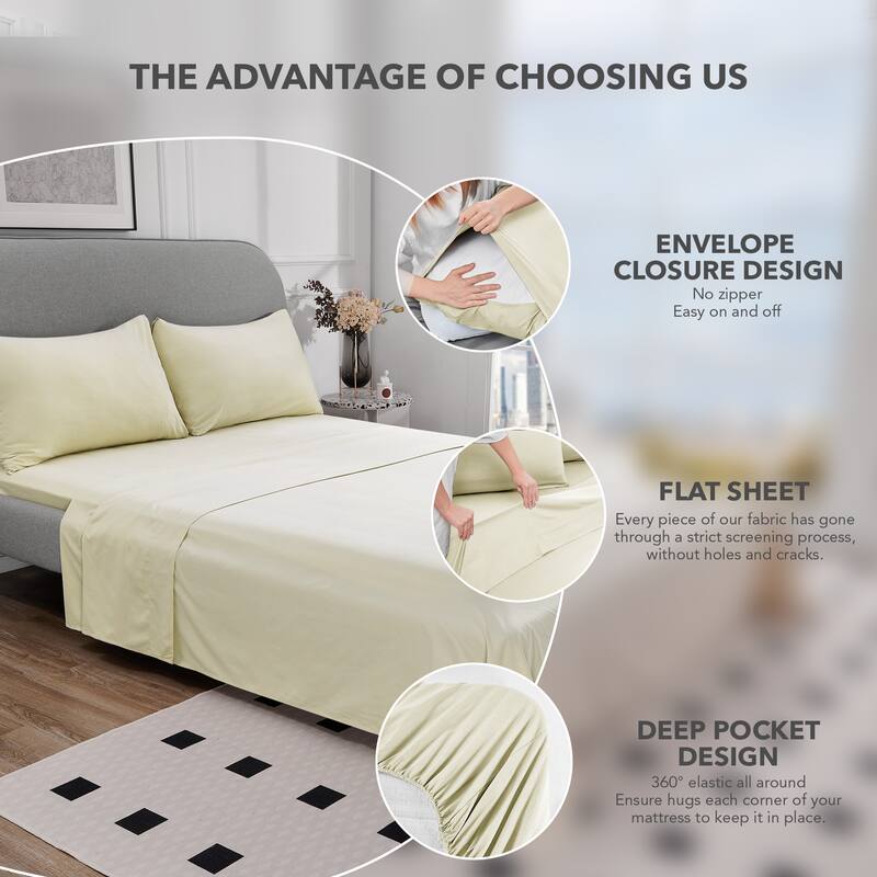 Deconovo 4-Piece Ultra-Soft Bed Sheet Set, 1800 Thread Count, Deep Pockets