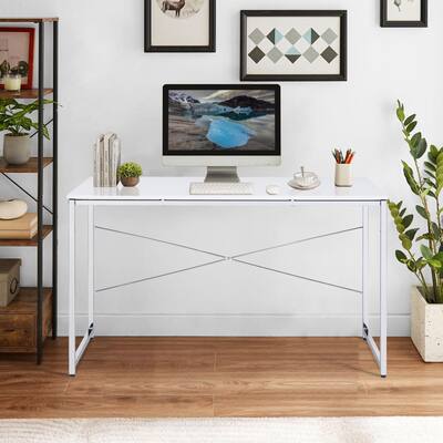 Topcraft Modern Computer Desk, White & Chrome