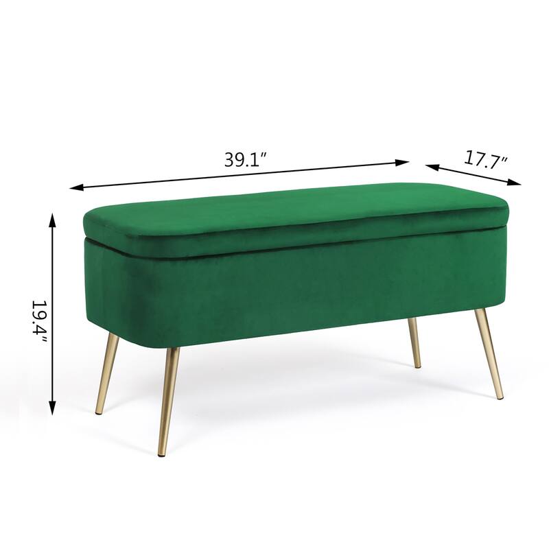Adeco Velvet Storage Ottoman Footrest Lift Top Storage Ottoman Bench