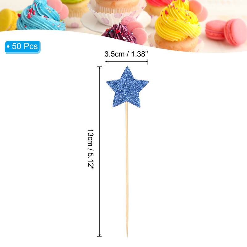 50Pcs Little Star Cupcake Toppers,Star Cupcake Picks Birthday Decoration - Sapphire
