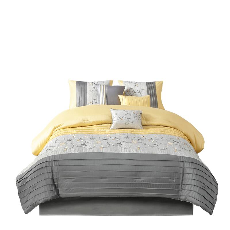 GDF Studio - Embroidered 7-Piece Comforter Set with Decorative Pillows