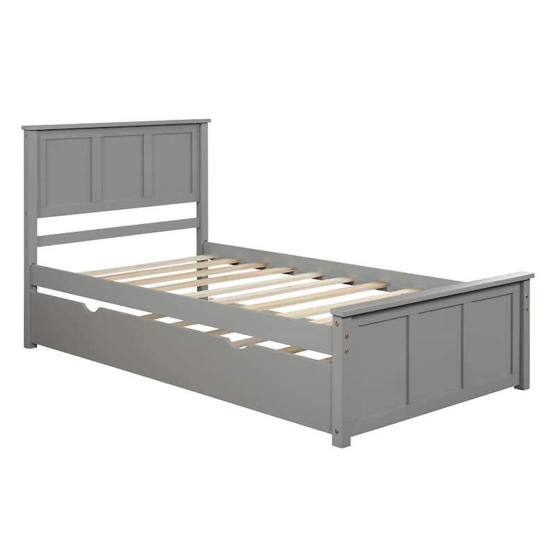Gray Twin Platform Bed with Trundle, Perfect for Guest Rooms and Kids' Rooms
