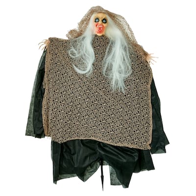 47" Halloween Light Up Eyes Witch on Stake with Rust Fish Net