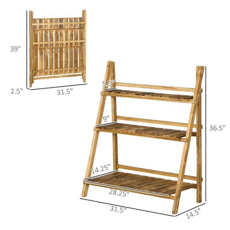 Natural Fir Wood 3 Tier Plant Stand Flower Display Rack for Garden Patio Indoor Use - 31.5" L x 14.75" W x 37" H