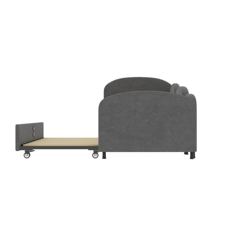 Flower-Shaped Velvet Daybed Frame with Under-Bed Storage - Twin Size Sofa Bed for Bedroom, Kids Room, Living Room, Gray