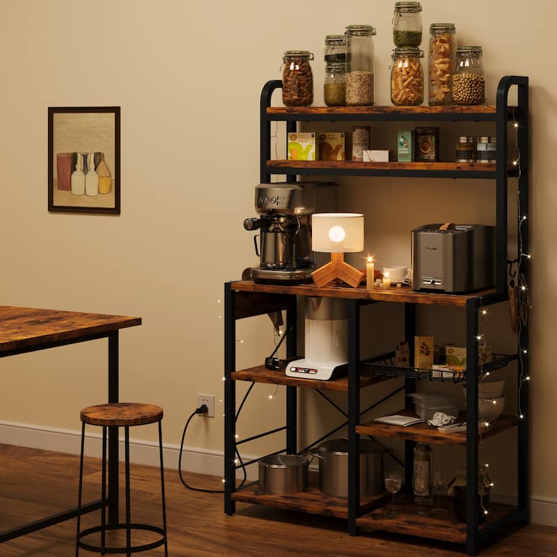 Kitchen Buffet Table with Large Storage with Power Outlet