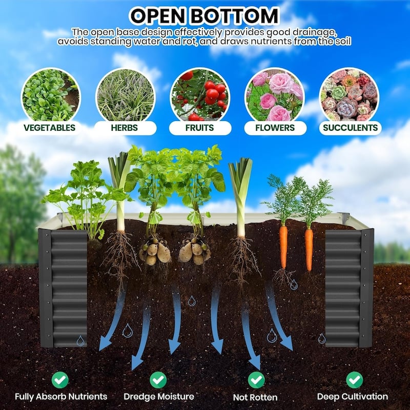 2-Pack 6x3x1 ft Galvanized Raised Garden Beds - Large Outdoor Planter Box with Open Base Dark Gray