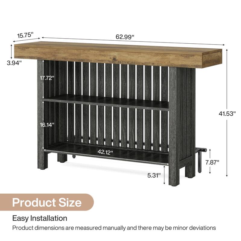 63" Home Bar Unit, Modern 2-Tier Bar Table with Footrest