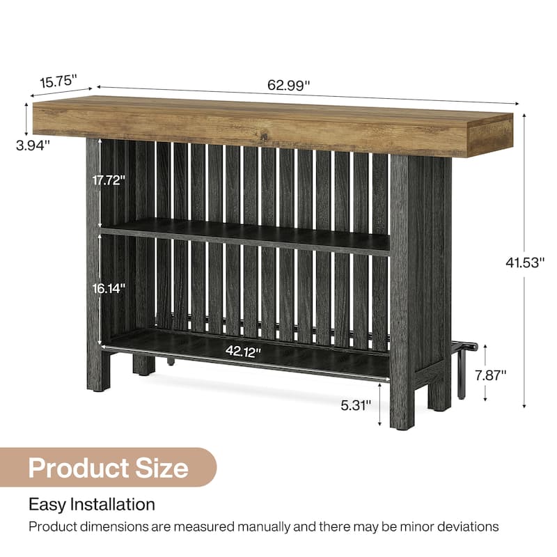 Home Bar Unit, Modern 2-Tier Bar Table with Footrest - 15.75"D x 62.99"W x 41.54"H