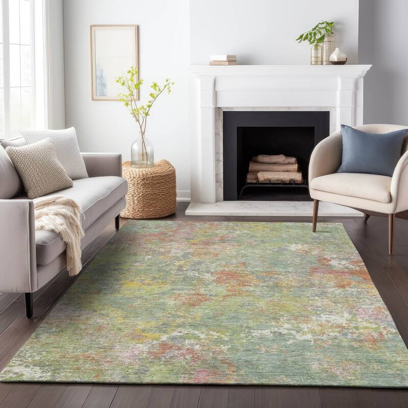 Machine Washable Indoor/Outdoor Abstract Watercolor Chantille Rug