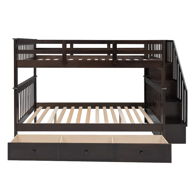 Roomfitters Stairway Full Over Full Bunk Bed with Storage Compartment and Guard Rail, Multi-Use Design