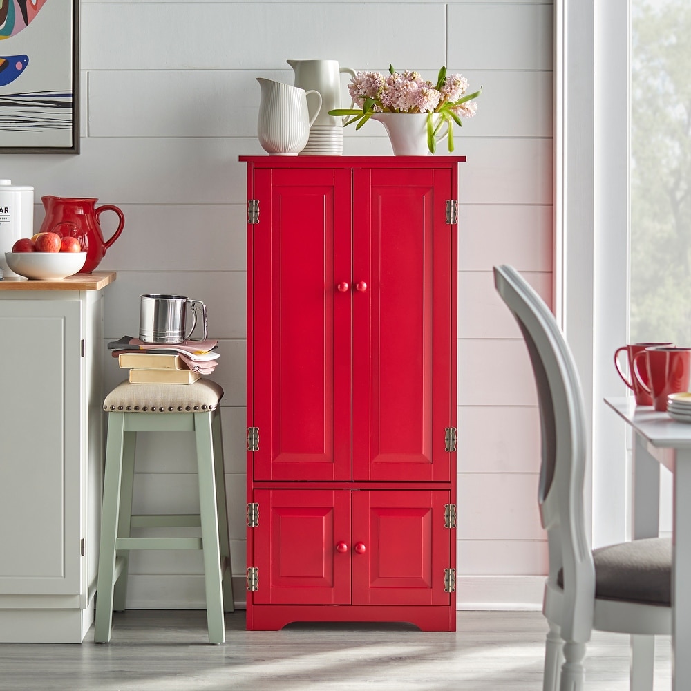 Red Painted Cupboard Handmade Wooden Wall Hanging Storage Cabinet