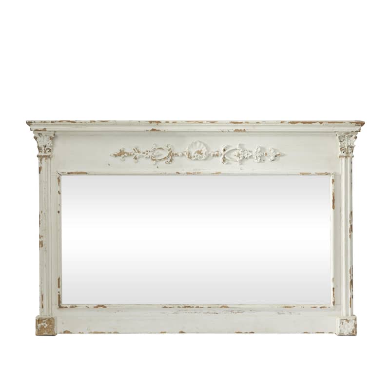 Wood Floral Carved Room Wall Mirror with Distressing - Cream - Roche River Decor - Cream