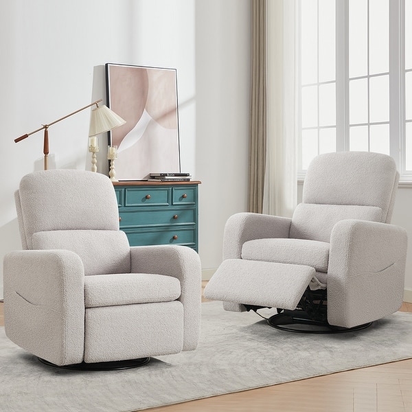 slide 2 of 42, Swivel Manual Recliner Chair Teddy Fabric Nursery Glider Rocking Recliner Set of 2 Teddy - Grey