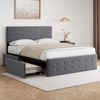 Velvet Queen Bed Frame with 4 Storage Drawers