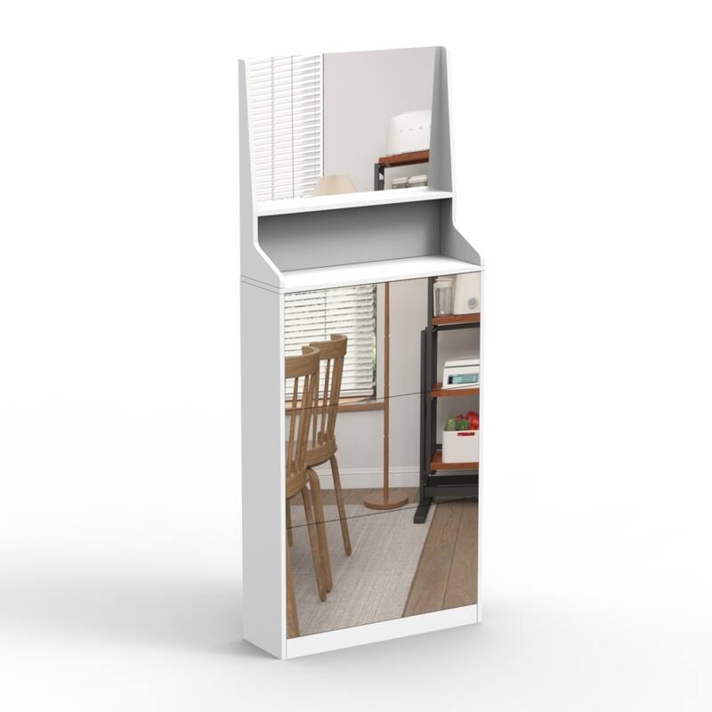 Freestanding Shoe Storage Rack Cabinet with 3 Mirrors, Durable MDF Design, Perfect for Hallway or Bedroom Organization