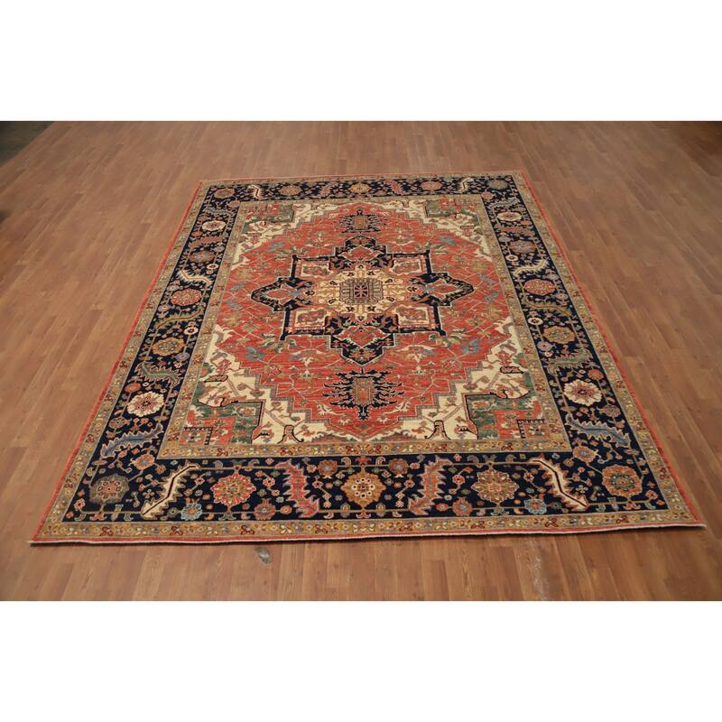 Hand Knotted Oriental 100% Wool Carpet Traditional Medallion Oranges & Rust Heriz (serapi) Area Rug - 10' 3'' X 8' 3''