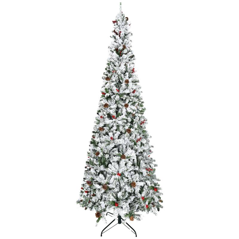 9ft Artificial Flocked Christmas Tree with Pine Realistic Branches and Berries