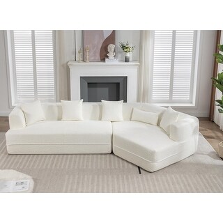 Creamy White Upholstered Sectional Sofa Modular 3 Seat Curved Sofa Couch - 3 Seater