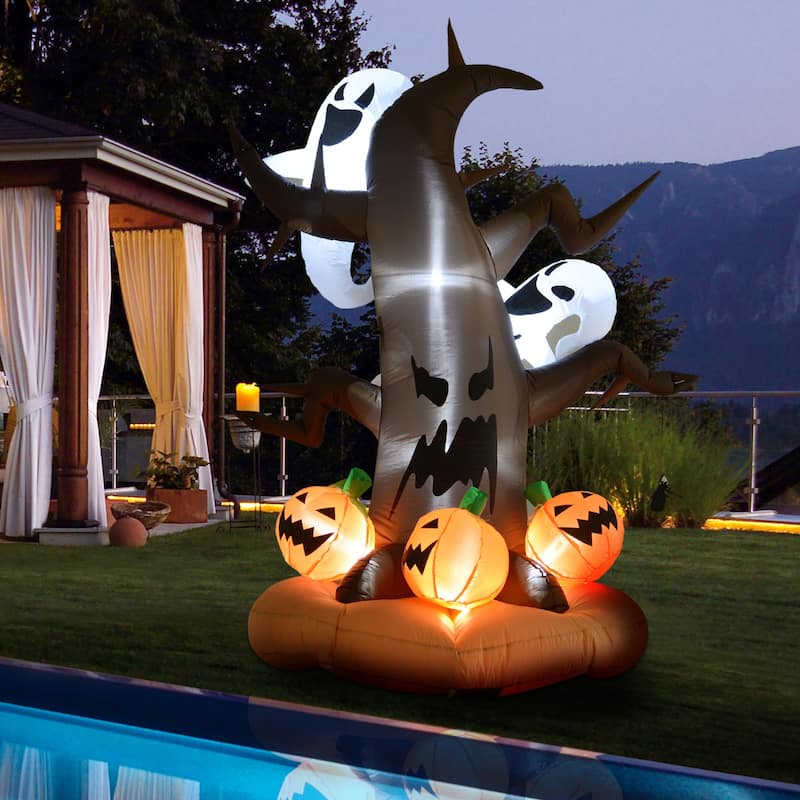 HOMCOM 8' Haunted Tree, Evil Jack-O'-Lantern, and Ghost Inflatable Halloween Decoration