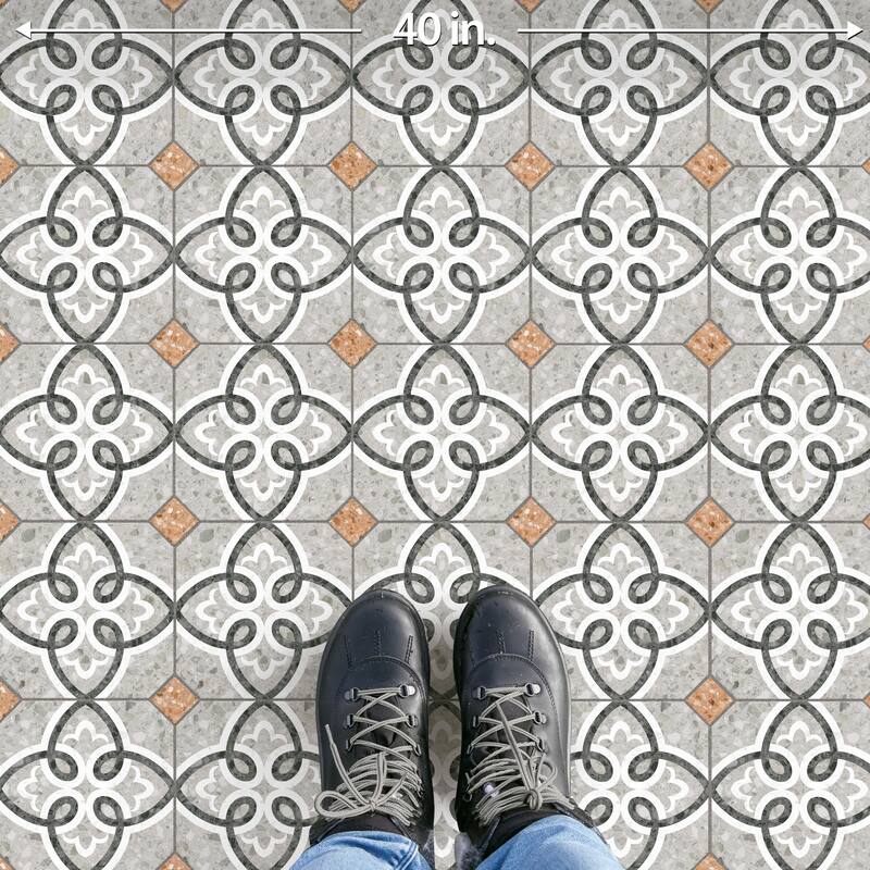 Merola Tile Riviera Octagon Garde Gris with Taco Rojizo 7-7/8" x 7-7/8" Porcelain Floor and Wall Tile