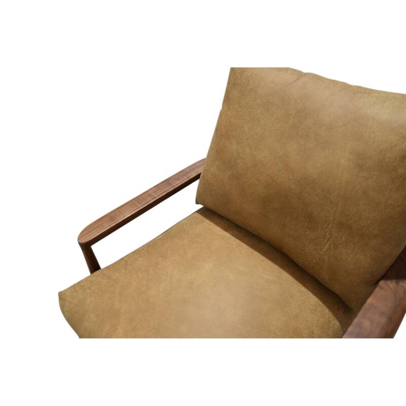 NADAAL STUDIOS Thalina Accent Chair,Walnut Frame with Wide Curved Arms in Top Grain Leather, Brown