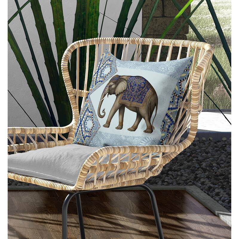 Floraphant Indoor/Outdoor Reversible Throw Pillow SkyBlue and Midnight