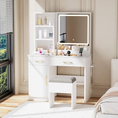 Makeup Vanity Desk with Power Outlet & 3 Lighting Modes