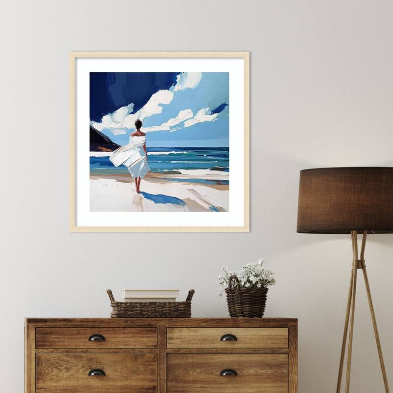 Woman Walking On the Beach by Elena Avanesova Wood Framed Wall Art Print