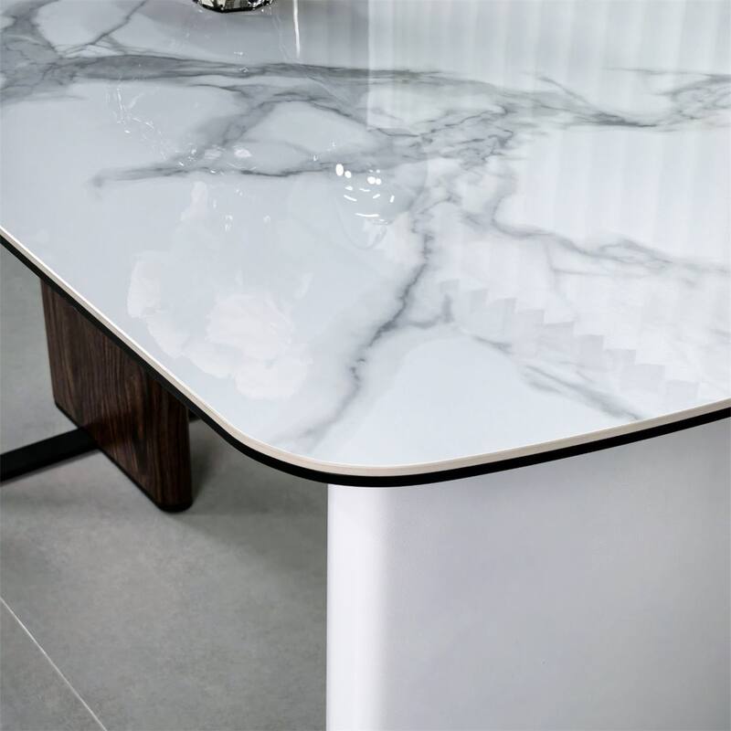 63" Dining Table Long Rectangular Kitchen Table with Sintered Stone Tempered Glass-top