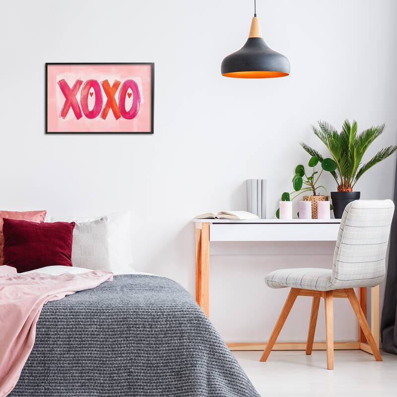 Stupell Pink XOXO with Hearts Framed Giclee Art Design By LSR Design Studio